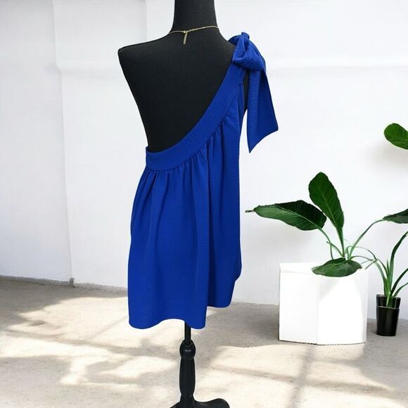 Jodiefl Elegant Blue One-Shoulder Dress top size small new with tags - Picture 2 of 8